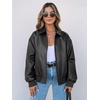 MEROKEETY Womens Fall Winter Oversized Faux Leather Bomber Jacket Coat 2026(Black)