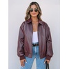 MEROKEETY Womens Fall Winter Oversized Faux Leather Bomber Jacket Coat 2026(Burgundy)