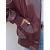 MEROKEETY Womens Fall Winter Oversized Faux Leather Bomber Jacket Coat 2026(Burgundy)
