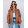MEROKEETY Womens Fall Winter Oversized Faux Leather Bomber Jacket Coat 2026(Caramel)