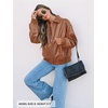 MEROKEETY Womens Fall Winter Oversized Faux Leather Bomber Jacket Coat 2026(Caramel)
