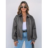 MEROKEETY Womens Fall Winter Oversized Faux Leather Bomber Jacket Coat 2026(Grey)