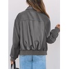 MEROKEETY Womens Fall Winter Oversized Faux Leather Bomber Jacket Coat 2026(Grey)