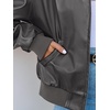 MEROKEETY Womens Fall Winter Oversized Faux Leather Bomber Jacket Coat 2026(Grey)