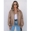 MEROKEETY Womens Fall Winter Oversized Faux Leather Bomber Jacket Coat 2026(Khaki)