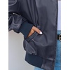 MEROKEETY Womens Fall Winter Oversized Faux Leather Bomber Jacket Coat 2026(Navy)