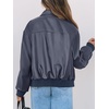 MEROKEETY Womens Fall Winter Oversized Faux Leather Bomber Jacket Coat 2026(Navy)