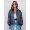 MEROKEETY Womens Fall Winter Oversized Faux Leather Bomber Jacket Coat 2026(Navy)