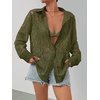 MEROKEETY Women’s Lace Long Sleeve Shirts Dressy Casual Tops Sheer Blouses(Armygreen)