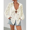 MEROKEETY Women’s Lace Long Sleeve Shirts Dressy Casual Tops Sheer Blouses(Beige)