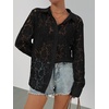 MEROKEETY Women’s Lace Long Sleeve Shirts Dressy Casual Tops Sheer Blouses(Black)