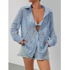 MEROKEETY Women’s Lace Long Sleeve Shirts Dressy Casual Tops Sheer Blouses(Greyblue)
