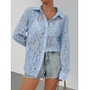 MEROKEETY Women’s Lace Long Sleeve Shirts Dressy Casual Tops Sheer Blouses(Greyblue)