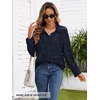 MEROKEETY Women’s Lace Long Sleeve Shirts Dressy Casual Tops Sheer Blouses(Navy)