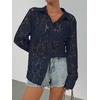 MEROKEETY Women’s Lace Long Sleeve Shirts Dressy Casual Tops Sheer Blouses(Navy)