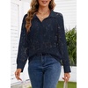 MEROKEETY Women’s Lace Long Sleeve Shirts Dressy Casual Tops Sheer Blouses(Navy)