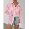 MEROKEETY Women’s Lace Long Sleeve Shirts Dressy Casual Tops Sheer Blouses(Pink)