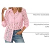 MEROKEETY Women’s Lace Long Sleeve Shirts Dressy Casual Tops Sheer Blouses(Pink)