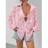 MEROKEETY Women’s Lace Long Sleeve Shirts Dressy Casual Tops Sheer Blouses(Pink)