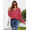 MEROKEETY Women’s Lace Long Sleeve Shirts Dressy Casual Tops Sheer Blouses(Watermelon)