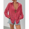 MEROKEETY Women’s Lace Long Sleeve Shirts Dressy Casual Tops Sheer Blouses(Watermelon)