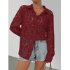 MEROKEETY Women’s Lace Long Sleeve Shirts Dressy Casual Tops Sheer Blouses(Winered)