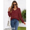 MEROKEETY Women’s Lace Long Sleeve Shirts Dressy Casual Tops Sheer Blouses(Winered)