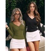 MEROKEETY Women’s Lace Trim V Neck Cute Tops Long Sleeve Henley Shirt(Army Green)