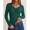 MEROKEETY Women’s Lace Trim V Neck Cute Tops Long Sleeve Henley Shirt(Darkgreen)