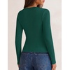 MEROKEETY Women’s Lace Trim V Neck Cute Tops Long Sleeve Henley Shirt(Darkgreen)