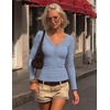 MEROKEETY Women’s Lace Trim V Neck Cute Tops Long Sleeve Henley Shirt(Dusty Blue)