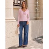 MEROKEETY Women’s Lace Trim V Neck Cute Tops Long Sleeve Henley Shirt(Pink)