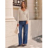 MEROKEETY Women’s Lace Trim V Neck Cute Tops Long Sleeve Henley Shirt(Sand)