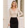 MEROKEETY Women’s Lace Trim V Neck Cute Tops Long Sleeve Henley Shirt(Sand)