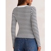 MEROKEETY Women’s Lace Trim V Neck Cute Tops Long Sleeve Henley Shirt(Stripeblack)