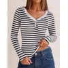 MEROKEETY Women’s Lace Trim V Neck Cute Tops Long Sleeve Henley Shirt(Stripeblack)