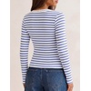 MEROKEETY Women’s Lace Trim V Neck Cute Tops Long Sleeve Henley Shirt(Stripeblue)