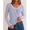 MEROKEETY Women’s Lace Trim V Neck Cute Tops Long Sleeve Henley Shirt(Stripeblue)