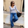 MEROKEETY Women’s Lace Trim V Neck Cute Tops Long Sleeve Henley Shirt(Stripeblue)