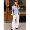 MEROKEETY Women’s Lace Trim V Neck Cute Tops Long Sleeve Henley Shirt(Stripeblue)