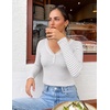 MEROKEETY Women’s Lace Trim V Neck Cute Tops Long Sleeve Henley Shirt(Stripegrey)