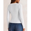 MEROKEETY Women’s Lace Trim V Neck Cute Tops Long Sleeve Henley Shirt(Stripegrey)