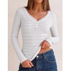 MEROKEETY Women’s Lace Trim V Neck Cute Tops Long Sleeve Henley Shirt(Stripegrey)