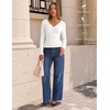 MEROKEETY Women’s Lace Trim V Neck Cute Tops Long Sleeve Henley Shirt(White)