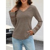 MEROKEETY Womens Long Sleeve Tops Fall Winter Ribbed Sweaters Casual Shirts(Brown)