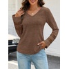 MEROKEETY Womens Long Sleeve Tops Fall Winter Ribbed Sweaters Casual Shirts(Coffee)