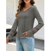 MEROKEETY Womens Long Sleeve Tops Fall Winter Ribbed Sweaters Casual Shirts(Grey)