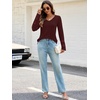 MEROKEETY Womens Long Sleeve Tops Fall Winter Ribbed Sweaters Casual Shirts(Wine)