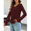 MEROKEETY Womens Long Sleeve Tops Fall Winter Ribbed Sweaters Casual Shirts(Wine)