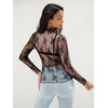 MEROKEETY Womens Mesh Sheer Lace Long Sleeve Mock Neck Blouse Shirt Tops(Black)